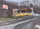 DUNKIN&#039; AT DUSK, BERLIN TURNPIKE, CONNETTICUT